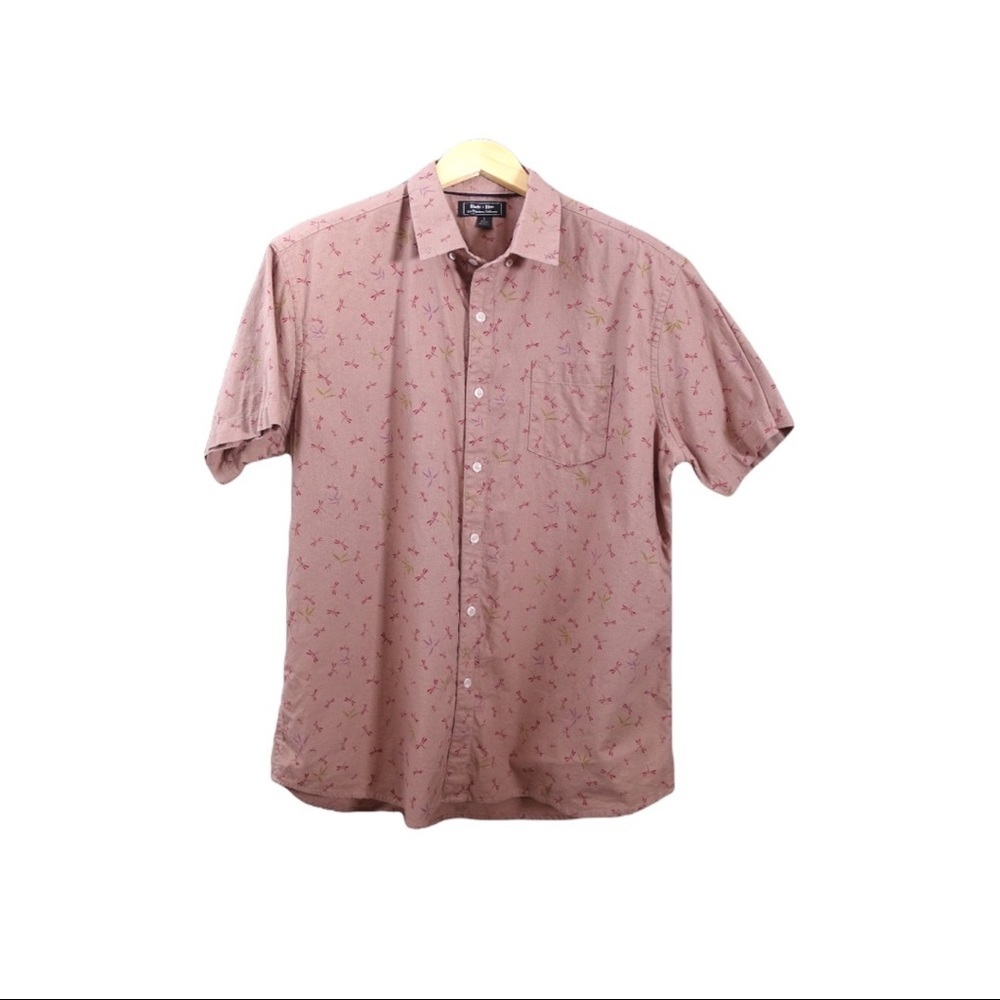 Mens Blade + Blue "Raymond" Pink Dragonfly Print Short Sleeve Button Down Shirt